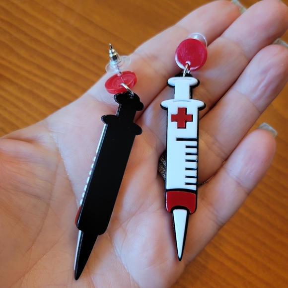 Nurse Life Fun Lightweight Drop Dangle Earrings, phlebotomy, vaccine - Picture 3 of 5